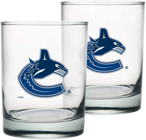 Vancouver Canucks Rocks Glass Set of Two 13.5oz NHL Hockey - Mustang Glassware