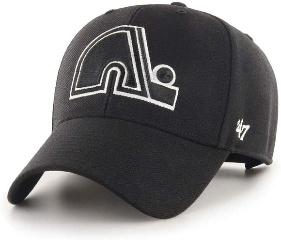 Quebec Nordiques '47 NHL MVP Black White Structured Adjustable Strap One Size Fits Most Hat Cap