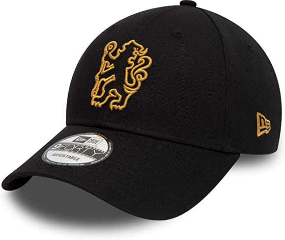 Team Chelsea New Era Gold Outline 9Forty Buckle Adjustable Black Cap Hat