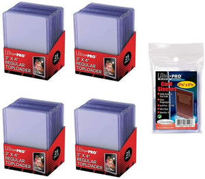 Ultra Pro 3" x 4" Clear Regular Top Loaders 4 Packs of 25 (100 Total) + Pack of Ultra Pro Clear Soft Sleeves - 100 Total
