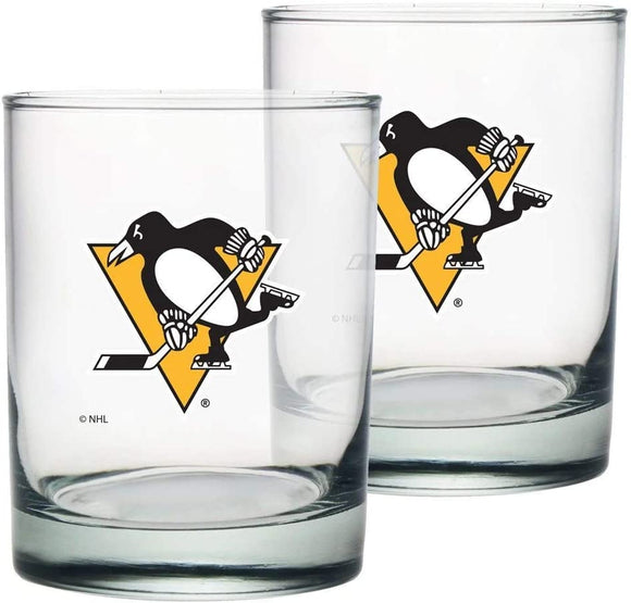Pittsburgh Penguins Rocks Glass Set of Two 13.5oz NHL Hockey - Mustang Glassware