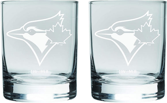 Toronto Blue Jays Logo MLB Baseball Satin Etched Rocks Glass Set of Two 10oz