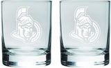 Ottawa Senators Logo NHL Hockey Satin Etched Rocks Glass Set of Two 10oz