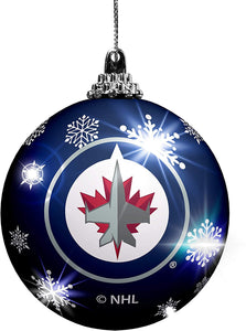 Winnipeg Jets Primary Logo Light Up Single Ball Christmas Ornament Snowy