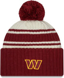 Men's Washington Commanders New Era Cream/Red 2022 Sideline Sport Cuffed Pom Knit Hat