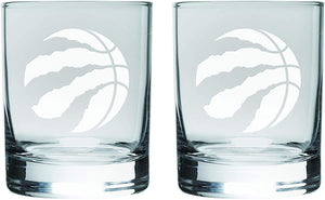 Toronto Raptors Logo NBA Basketball Satin Etched Rocks Glass Set of Two 10oz