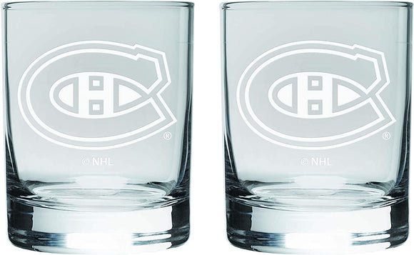 Montreal Canadiens Logo NHL Hockey Rocks Glass Set of Two 10 oz in Gift Box