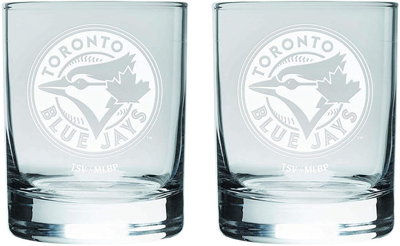 Toronto Blue Jays Logo MLB Baseball Rocks Glass Set of Two 13.5oz in Gift Box