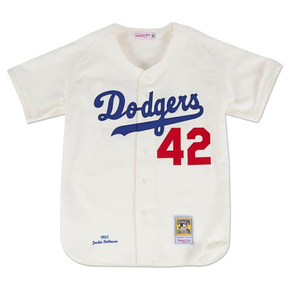 Men's Los Angeles Dodgers Jackie Robinson Mitchell & Ness 1955 Home Cooperstown Collection Authentic Jersey - Bleacher Bum Collectibles, Toronto Blue Jays, NHL , MLB, Toronto Maple Leafs, Hat, Cap, Jersey, Hoodie, T Shirt, NFL, NBA, Toronto Raptors