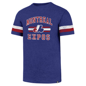 Men's Montreal Expos '47 MLB Men's Stripe Knockaround Club Short Sleeves T-Shirt - Bleacher Bum Collectibles, Toronto Blue Jays, NHL , MLB, Toronto Maple Leafs, Hat, Cap, Jersey, Hoodie, T Shirt, NFL, NBA, Toronto Raptors