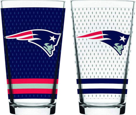 New England Patriots NFL Football Mixing Glass Set of Two 16oz Full Logo in Gift Box