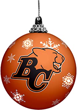 BC Lions Primary Logo Light Up Single Ball Christmas Ornament Orange Snowy