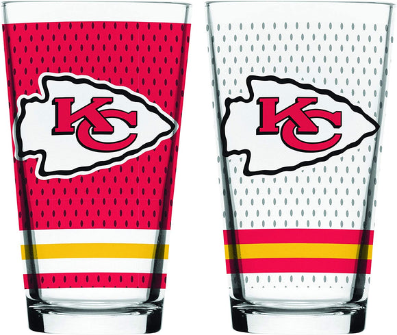 Kansas City Chiefs NFL Football Mixing Glass Set of Two 16oz Full Logo in Gift Box