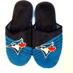 Men's Toronto Blue Jays MLB Baseball Plush Big Logo Soft Slipper 2.0 - Multiple Sizes - Bleacher Bum Collectibles, Toronto Blue Jays, NHL , MLB, Toronto Maple Leafs, Hat, Cap, Jersey, Hoodie, T Shirt, NFL, NBA, Toronto Raptors