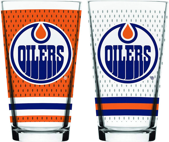 Edmonton Oilers NHL Hockey Mixing Glass Set of Two 16oz Full Logo in Gift Box