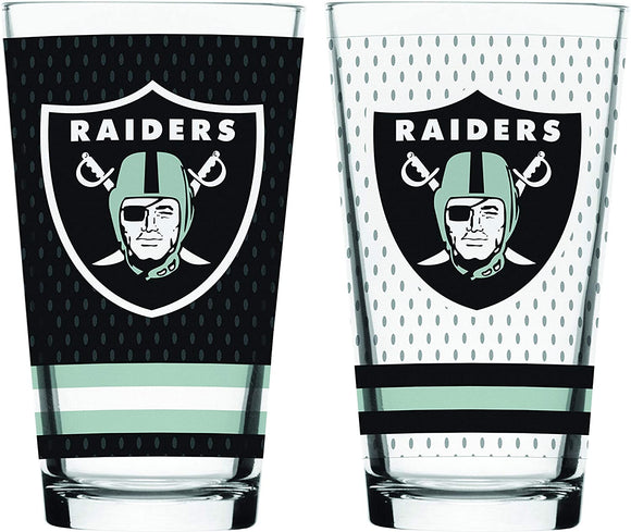 Las Vegas Raiders NFL Football Mixing Glass Set of Two 16oz Full Logo in Gift Box