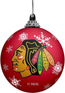 Chicago Blackhawks Primary Logo Light Up Single Ball Christmas Ornament Snowy