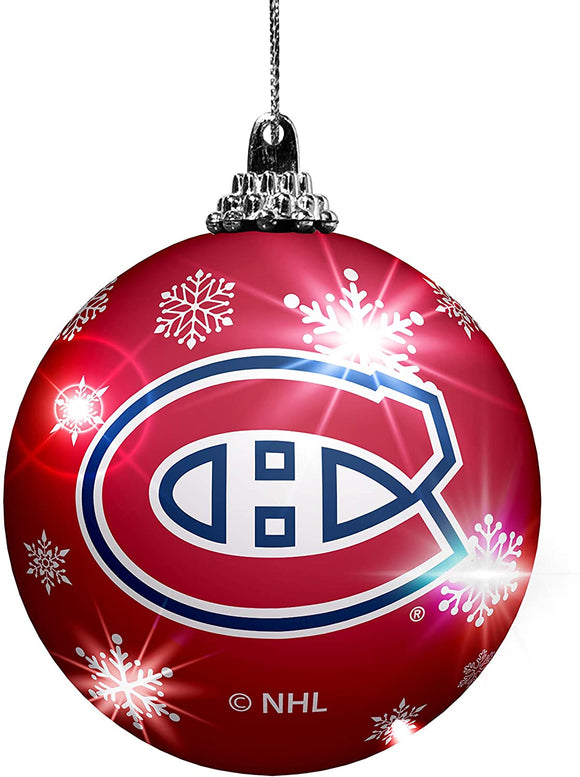 Montreal Canadiens Primary Logo Light Up Single Ball Christmas Ornament Snowy