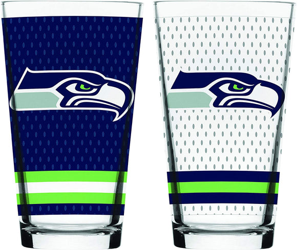 Seattle Seahawks NFL Football Mixing Glass Set of Two 16oz Full Logo in Gift Box