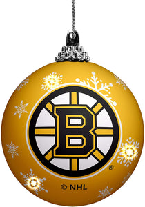 Boston Bruins Primary Logo Light Up Single Ball Christmas Ornament Snowy