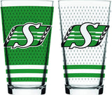 Saskatchewan Roughriders CFL Football Mixing Glass Set of Two 16oz Full Logo in Gift Box
