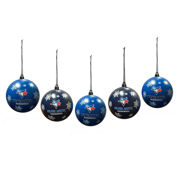 Toronto Blue Jays Snowflake Set of 5 Shatterproof Ball Christmas Tree Ornaments - Bleacher Bum Collectibles, Toronto Blue Jays, NHL , MLB, Toronto Maple Leafs, Hat, Cap, Jersey, Hoodie, T Shirt, NFL, NBA, Toronto Raptors