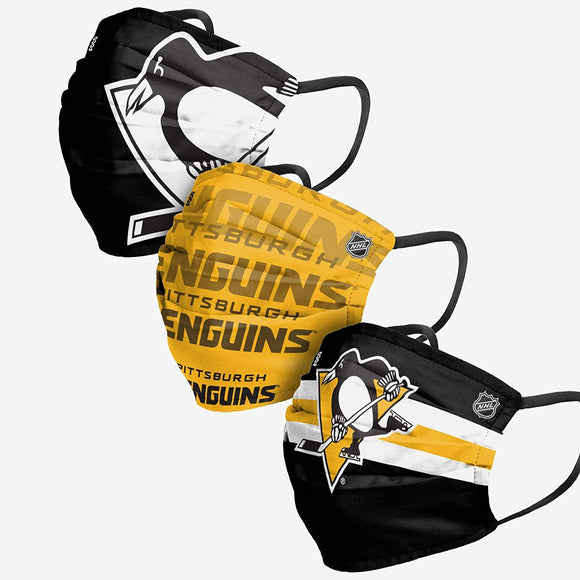 Men's Pittsburgh Penguins NHL Hockey Foco Pack of 3 Match Day Face Covering Mask
