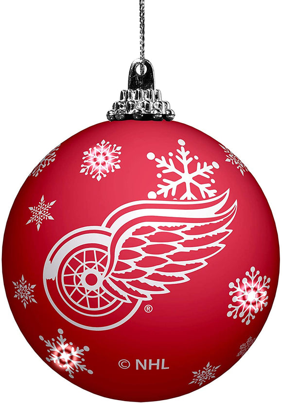Detroit Red Wings Primary Logo Light Up Single Ball Christmas Ornament Orange Snowy