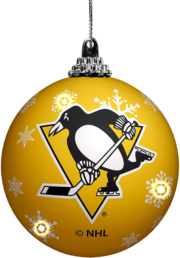 Pittsburgh Penguins Primary Logo Light Up Single Ball Christmas Ornament Snowy