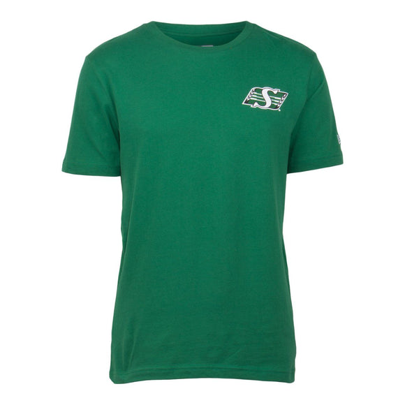 Men's Saskatchewan Roughriders Green Brushed Cotton CFL Football New Era T Shirt