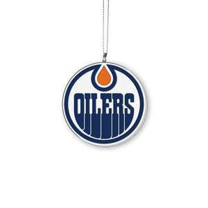 Edmonton Oilers NHL Hockey Resin Logo with Satin Ribbon Christmas Tree Ornament