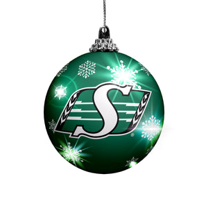 Saskatchewan Roughriders Primary Logo Light Up Single Ball Christmas Ornament Blue Snowy