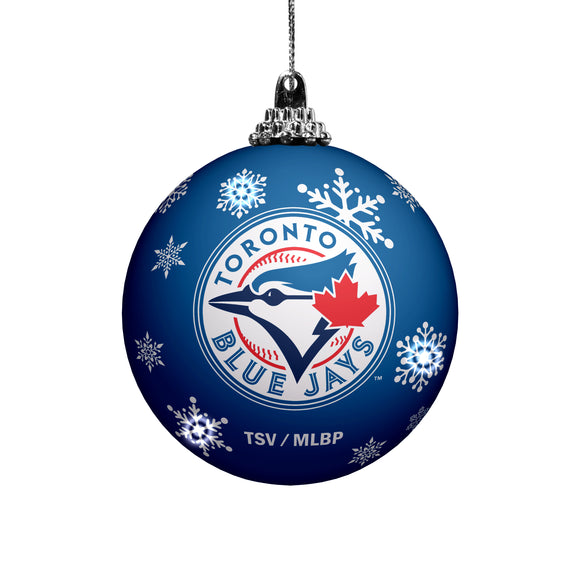 Toronto Blue Jays Primary Logo Light Up Single Ball Christmas Ornament Blue Snowy