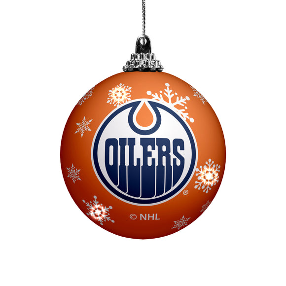 Edmonton Oilers Primary Logo Light Up Single Ball Christmas Ornament Orange Snowy - Bleacher Bum Collectibles, Toronto Blue Jays, NHL , MLB, Toronto Maple Leafs, Hat, Cap, Jersey, Hoodie, T Shirt, NFL, NBA, Toronto Raptors