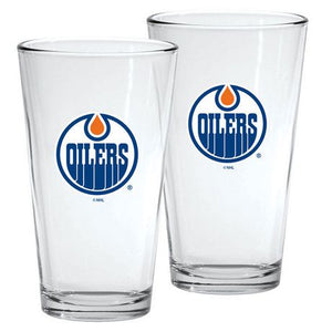 Edmonton Oilers NHL Hockey Mixing Glass Set of Two 16oz Full Logo in Gift Box