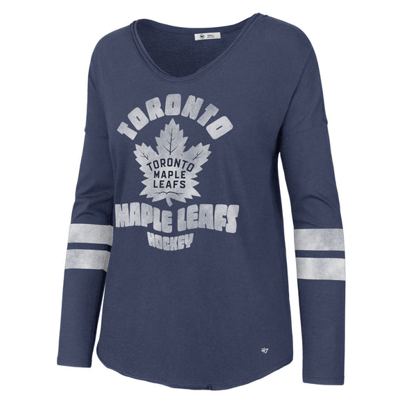 Women's Toronto Maple Leafs Letter Courtside Royal Blue Long Sleeve T-Shirt - Bleacher Bum Collectibles, Toronto Blue Jays, NHL , MLB, Toronto Maple Leafs, Hat, Cap, Jersey, Hoodie, T Shirt, NFL, NBA, Toronto Raptors