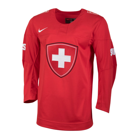 Team Switzerland IIHF Nike Official 2017-18 Replica Red Hockey Jersey - Polyester - Size 2XL - IceJerseys