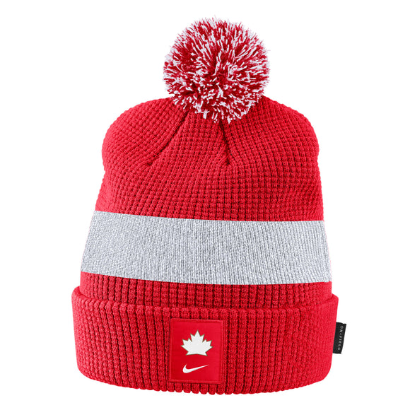 Men's Nike White/Red Hockey Canada Heritage Logo Sideline Cuffed Pom Knit Hat