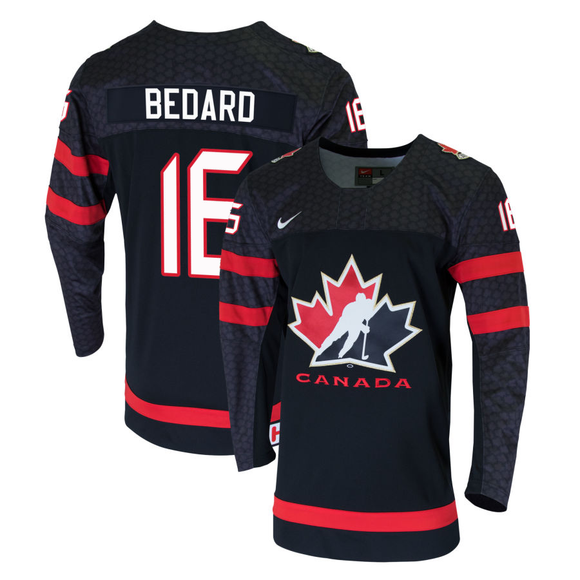Men's Nike Black IIHF International Hockey Team Canada Connor Bedard Replica Jersey
