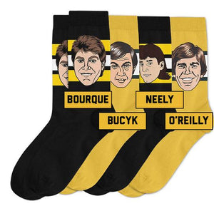 O'Reilly Buyck Neely Bourque Boston Bruins Sockey Hall Of Fame Original Socks One Size -  4 Pairs - Bleacher Bum Collectibles, Toronto Blue Jays, NHL , MLB, Toronto Maple Leafs, Hat, Cap, Jersey, Hoodie, T Shirt, NFL, NBA, Toronto Raptors