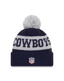 Men's Dallas Cowboys New Era Navy/Gray 2020 NFL Sideline Official Sport Pom Cuffed Knit Hat