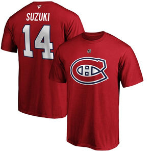 Men's Montreal Canadiens Nick Suzuki Fanatics Branded Red Authentic Stack – Name & Number T-Shirt