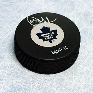 Doug Gilmour Toronto Maple Leafs Autographed Hockey Puck with HOF Inscription - Bleacher Bum Collectibles, Toronto Blue Jays, NHL , MLB, Toronto Maple Leafs, Hat, Cap, Jersey, Hoodie, T Shirt, NFL, NBA, Toronto Raptors