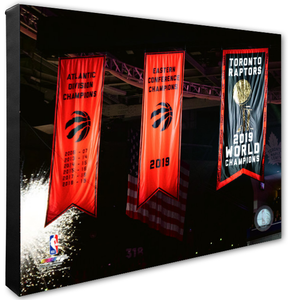 Toronto Raptors Opening Night Banner Raising Night Stretched Canvas - Multiple Pose - Bleacher Bum Collectibles, Toronto Blue Jays, NHL , MLB, Toronto Maple Leafs, Hat, Cap, Jersey, Hoodie, T Shirt, NFL, NBA, Toronto Raptors