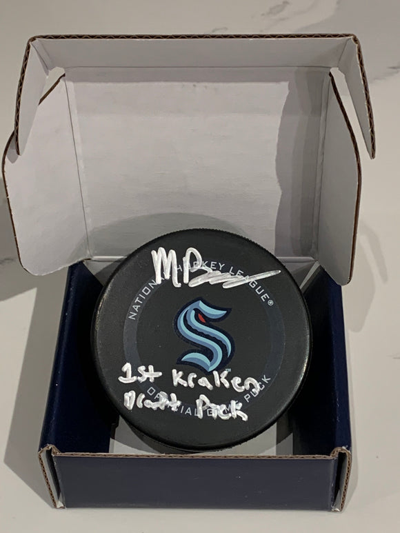 Matt Beniers Seattle Kraken Autographed Official Game Puck with 