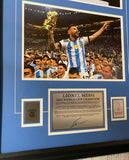 Lionel Messi Qatar 2022 World Cup Winner Framed Display Dual Photo with Reproduced Digital Signature