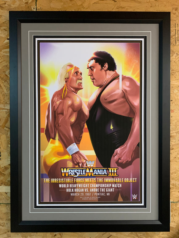 WWE Wrestlemania III Hulk Hogan vs Andre The Giant Framed Lithograph - Limited Edition - Bleacher Bum Collectibles, Toronto Blue Jays, NHL , MLB, Toronto Maple Leafs, Hat, Cap, Jersey, Hoodie, T Shirt, NFL, NBA, Toronto Raptors