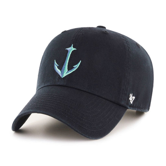 Men's Seattle Kraken Secondary Logo 47 Brand NHL Hockey Black Clean Up Adjustable Buckle Cap Hat