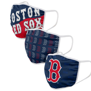 Boston Red Sox MLB Baseball Foco Pack of 3 Adult Face Covering Mask Version 2