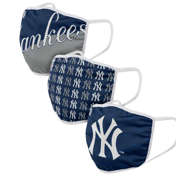 New York Yankees MLB Baseball Foco Pack of 3 Adult Face Covering Mask Version 2
